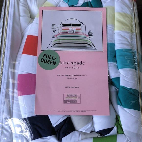 KATE SPADE Candy Stripe Rainbow Full/Queen Comforter Pillows Set 3pc 100% Cotton - Picture 5 of 5